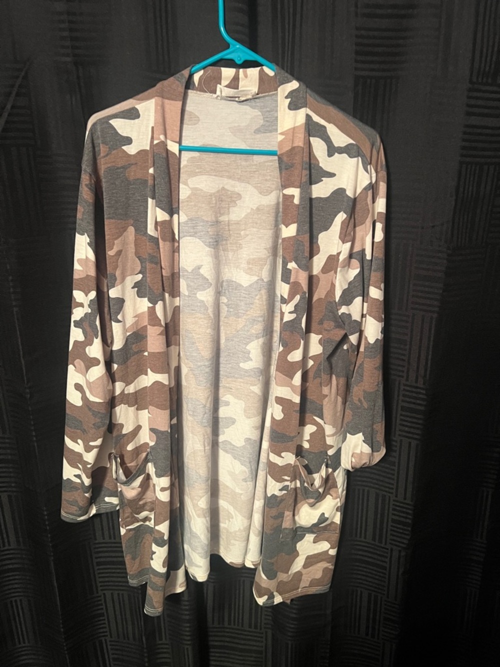 Zenana Outfitters Camouflage Open Front Cardigan - Brown, Tan, Cream